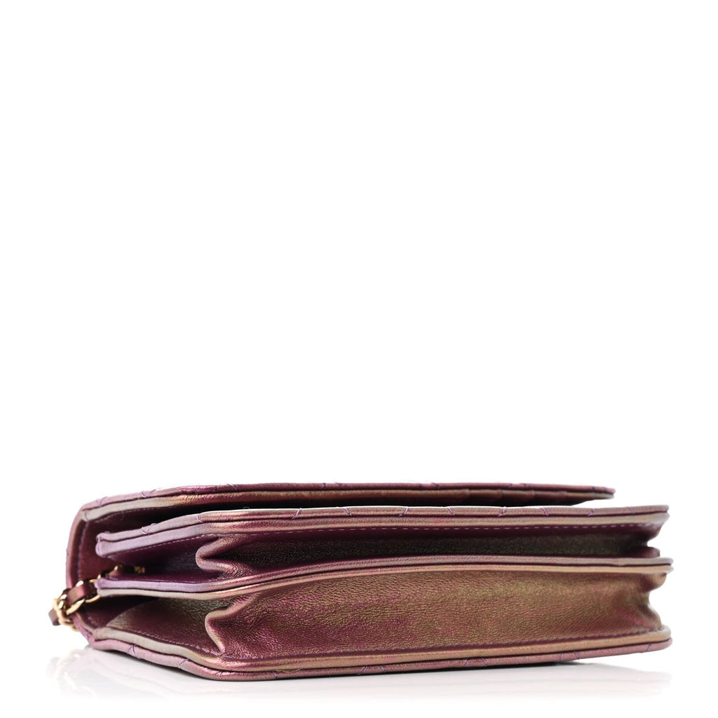 Iridescent Lambskin Quilted Mini Wallet On Chain WOC Purple wholesalehk.shop