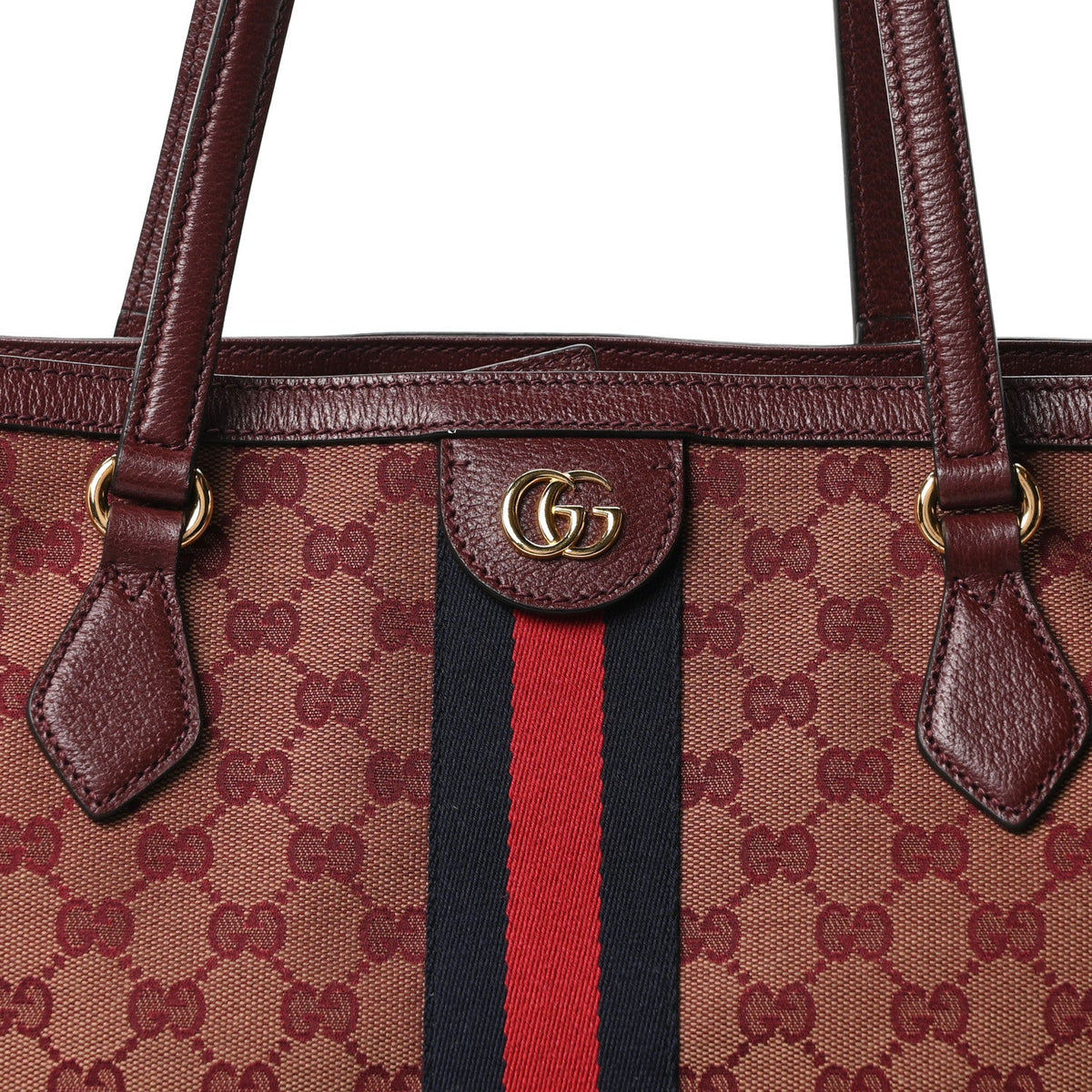 Monogram Textured Dollar Calfskin Web Medium Ophidia Shopping Tote Sahara Rubino Chardonnay wholesalehk.shop