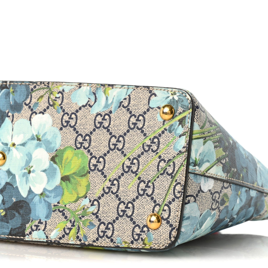GG Supreme Monogram Blooms Small Zip Top Tote Beige Blue Navy Hibiscus Red wholesalehk.shop