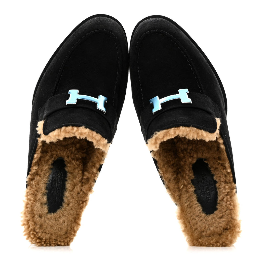 Suede Goatskin Woolskin Flore 60 Mules 36.5 Black Camel wholesalehk.shop