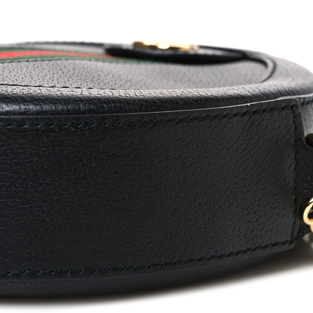 Grained Calfskin Web Mini Ophidia Round Shoulder Bag Black wholesalehk.shop