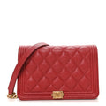 Caviar Quilted Boy Wallet On Chain WOC Red wholesalehk.shop