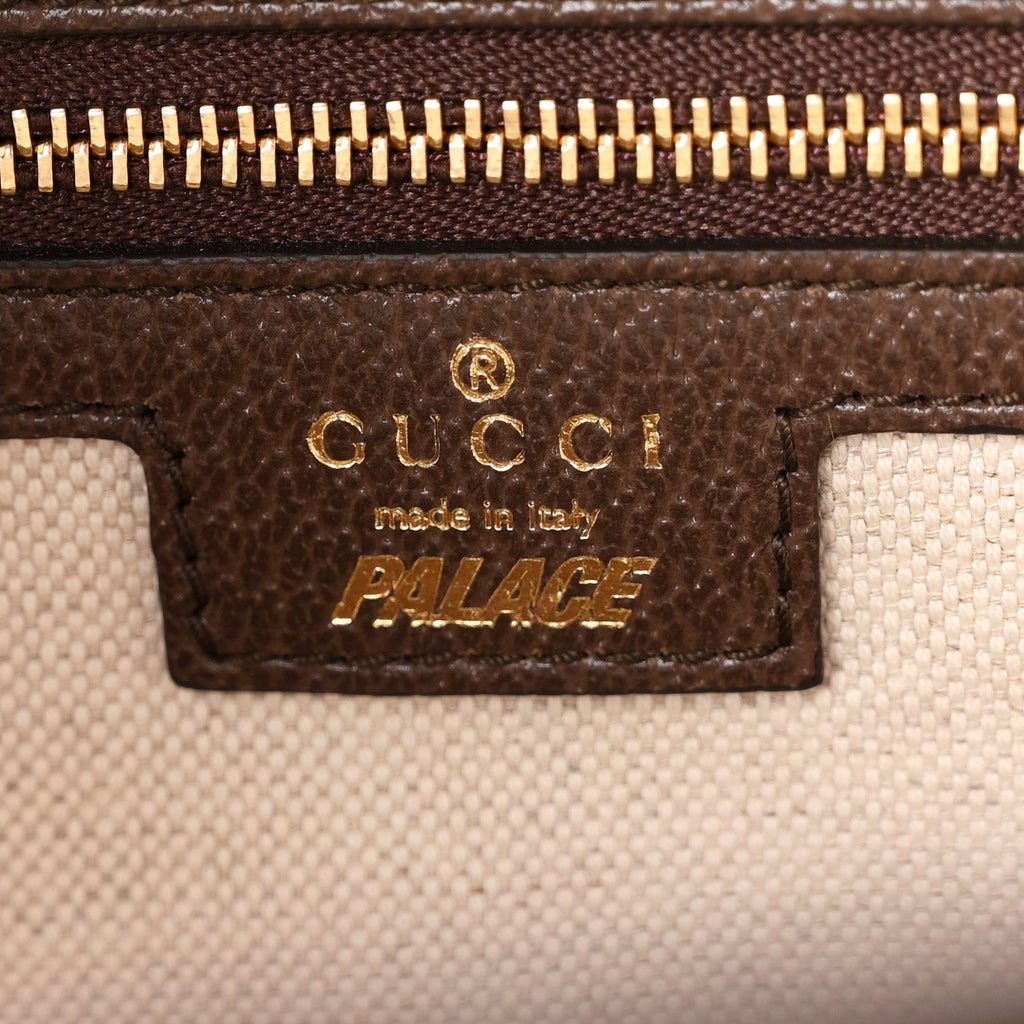X PALACE Monogram Jumbo GG Textured Dollar Calfskin Web Medium Ophidia Shopping Tote Camel Ebony wholesalehk.shop