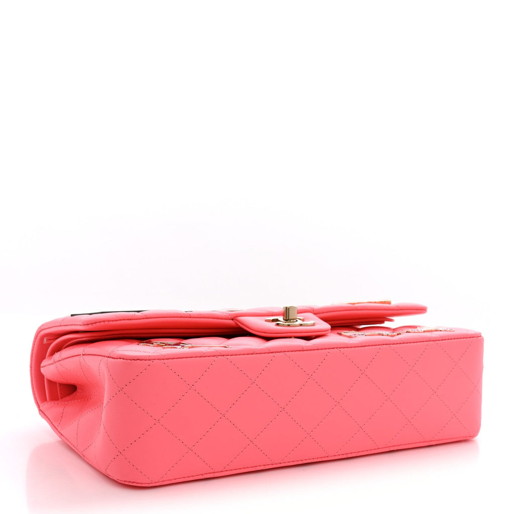 Lambskin Quilted Medium Hollywood Charms Double Flap Coral Pink wholesalehk.shop