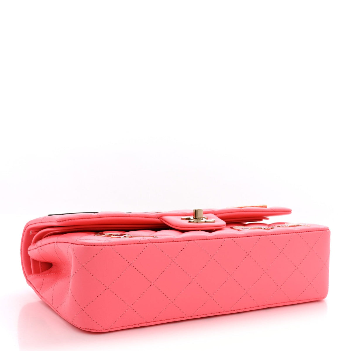 Lambskin Quilted Medium Hollywood Charms Double Flap Coral Pink wholesalehk.shop