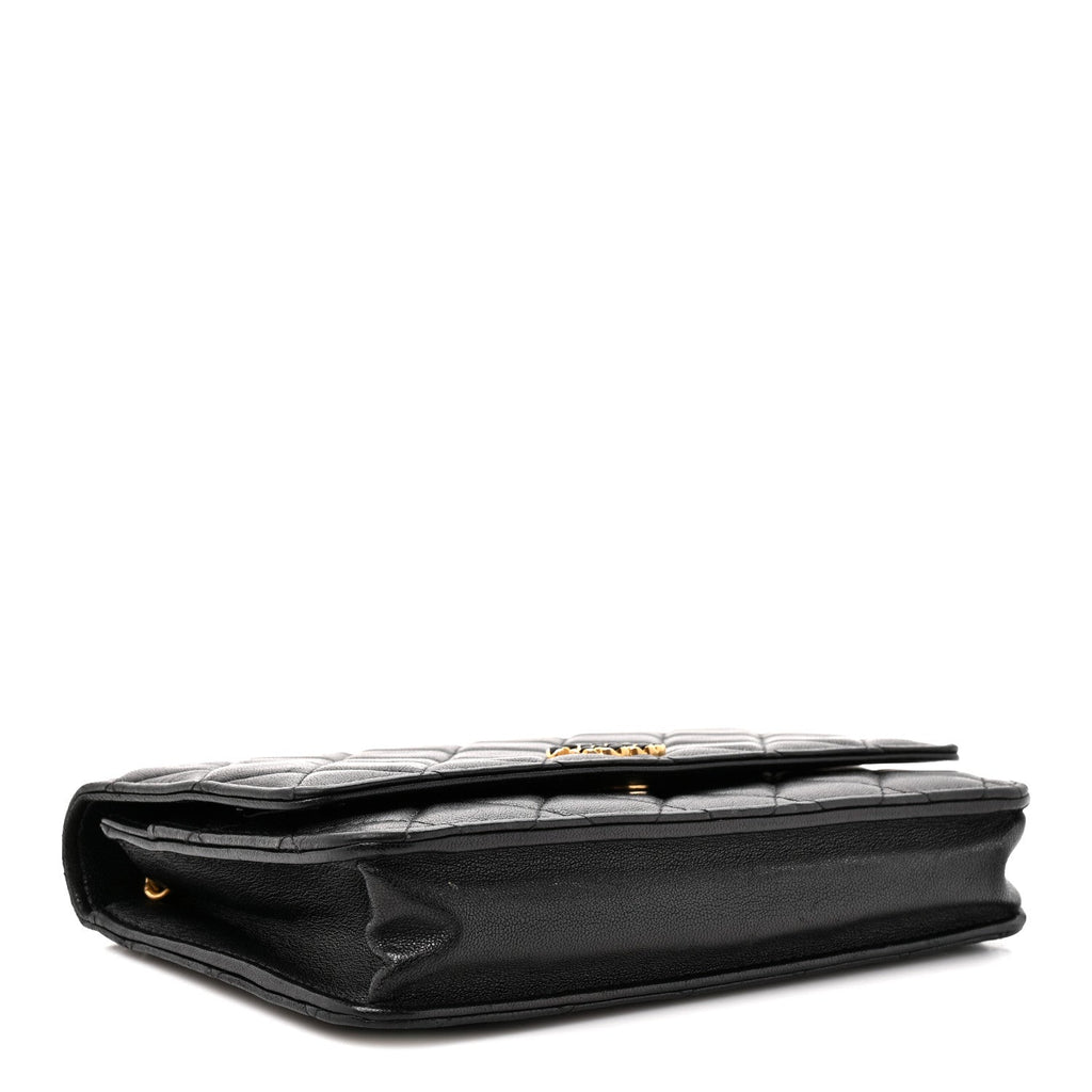 Lambskin Quilted Infinity Wallet On Chain WOC Black wholesalehk.shop