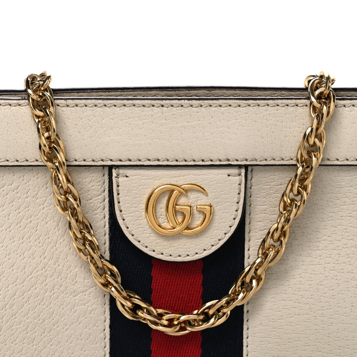 Textured Calfskin Web Small Ophidia Chain Shoulder Bag Mystic White wholesalehk.shop