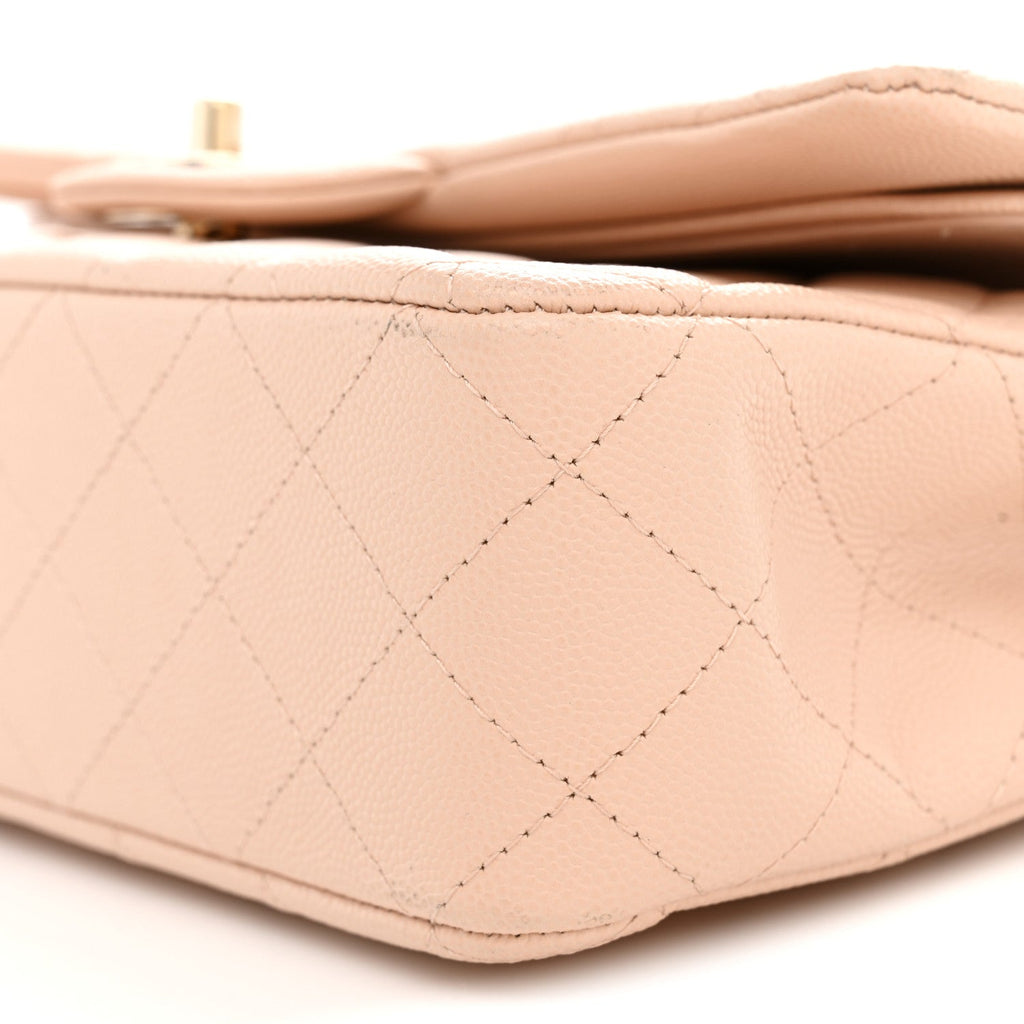 Caviar Quilted Medium Double Flap Light Beige wholesalehk.shop