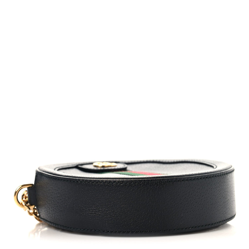 Grained Calfskin Web Mini Ophidia Round Shoulder Bag Black wholesalehk.shop