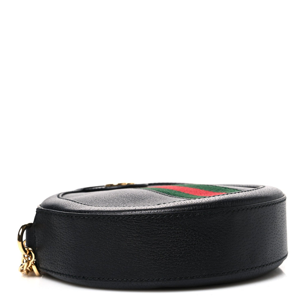 Grained Calfskin Web Mini Ophidia Round Shoulder Bag Black wholesalehk.shop