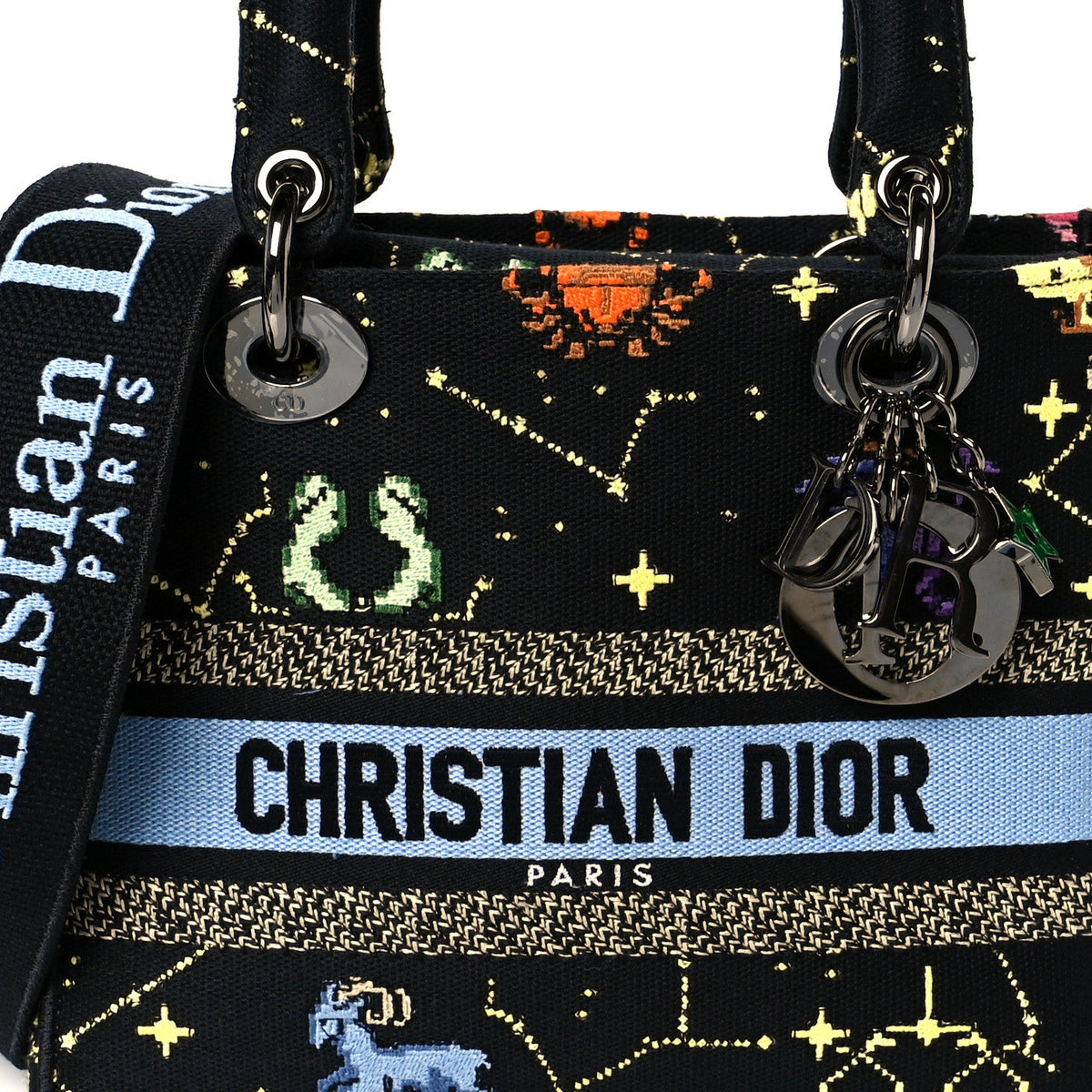 Canvas Pixel Zodiac Embroidered Medium Lady D-Lite Nero Multicolor wholesalehk.shop