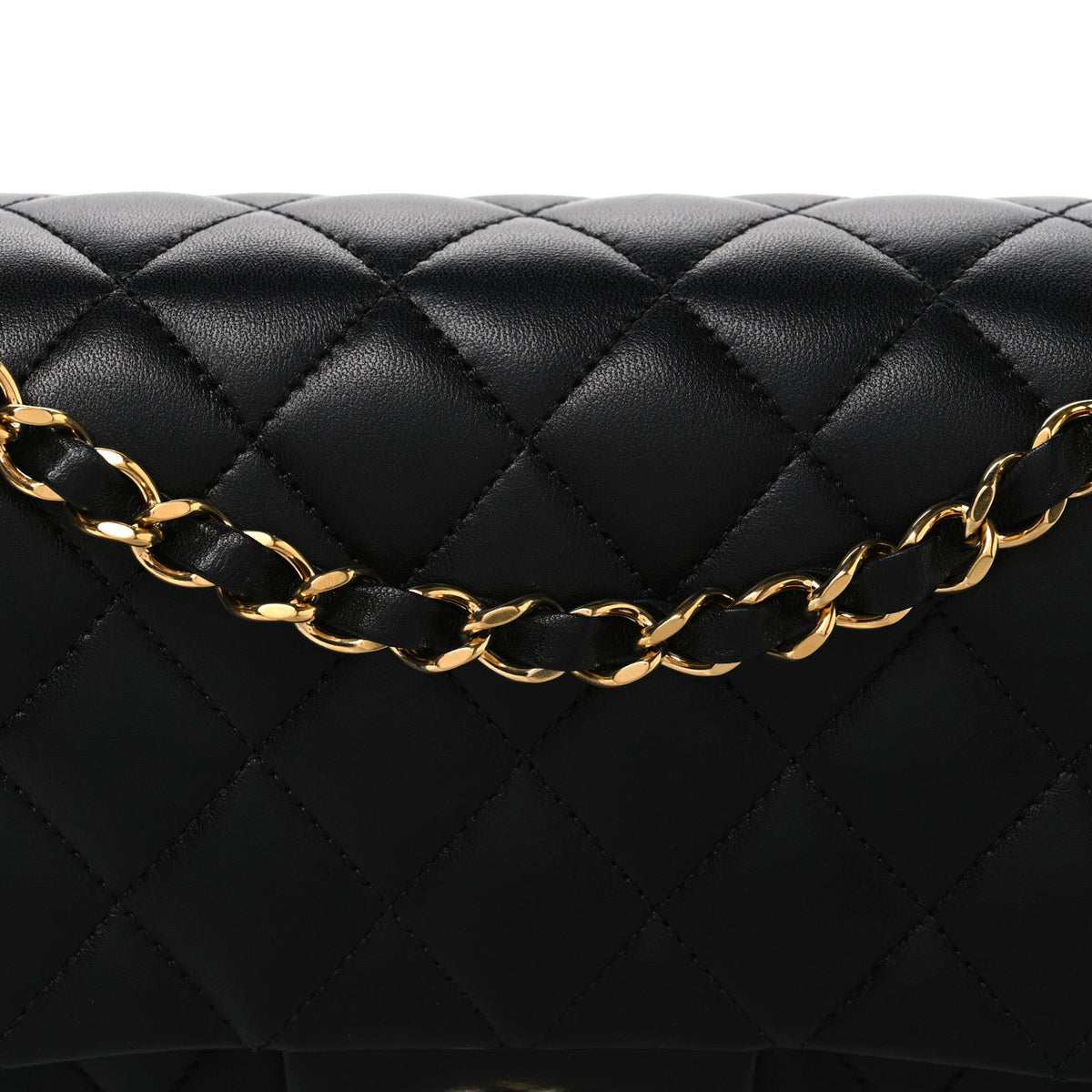 Lambskin Quilted Medium Double Flap Black wholesalehk.shop