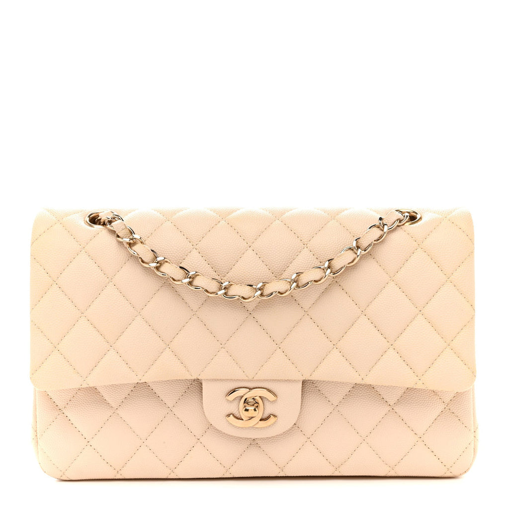 Caviar Quilted Medium Double Flap Light Beige wholesalehk.shop