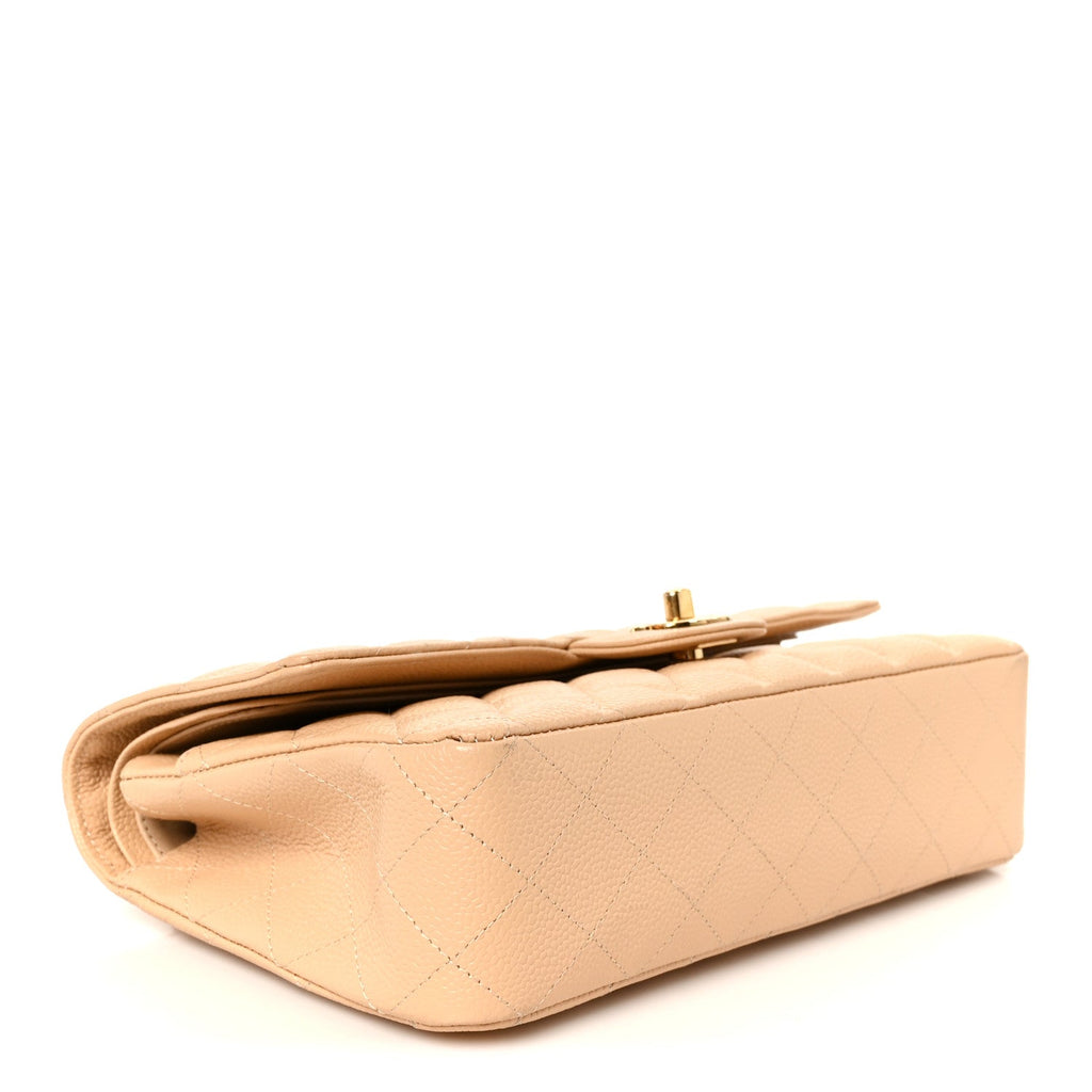 Caviar Quilted Medium Double Flap Beige wholesalehk.shop
