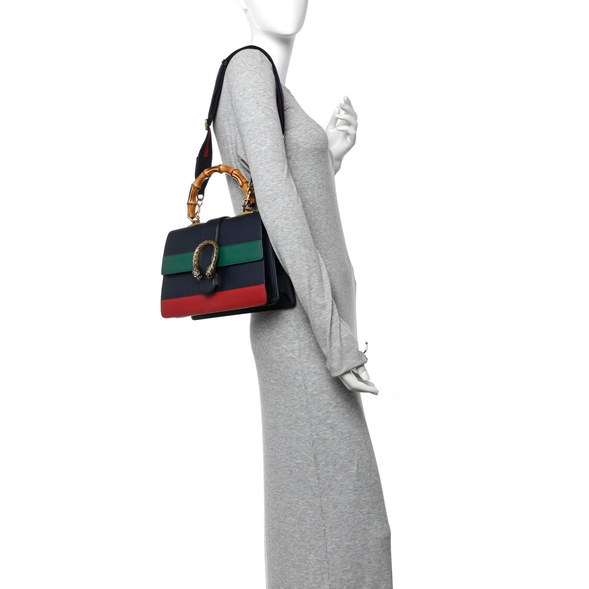 Moon Calfskin Web Medium Dionysus Bamboo Top Handle Bag Blue Emerald Hibiscus Red wholesalehk.shop