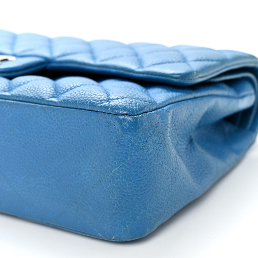 Iridescent Caviar Quilted Medium Double Flap Blue wholesalehk.shop