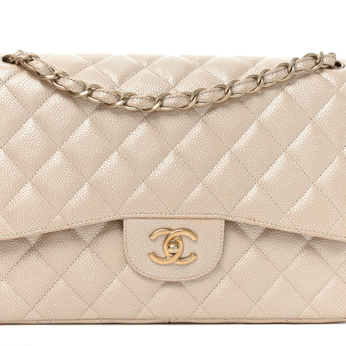 Iridescent Caviar Quilted Jumbo Double Flap Beige wholesalehk.shop