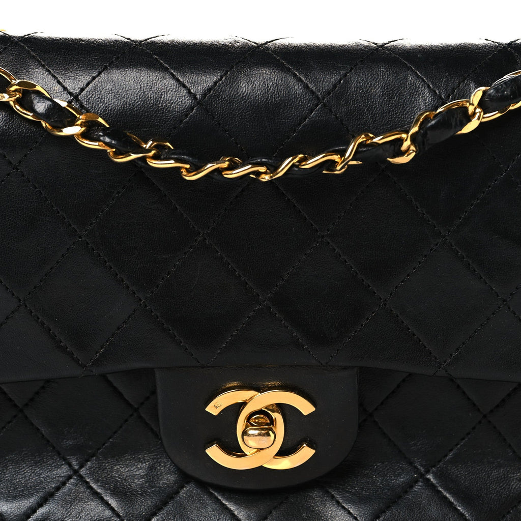 Lambskin Quilted Small Double Flap Black wholesalehk.shop