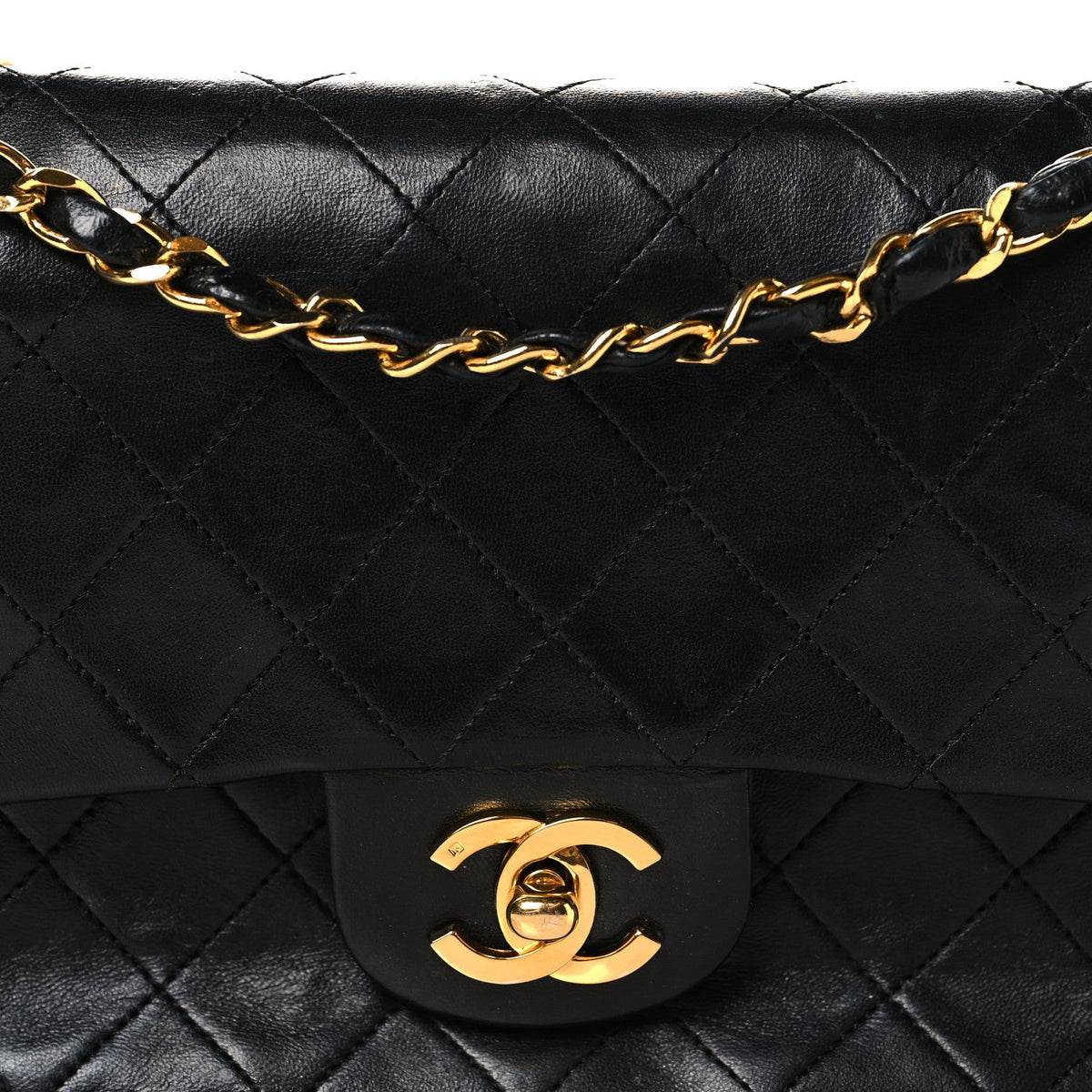 Lambskin Quilted Small Double Flap Black wholesalehk.shop