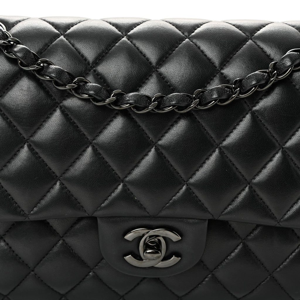 Lambskin Quilted Medium Double Flap So Black wholesalehk.shop