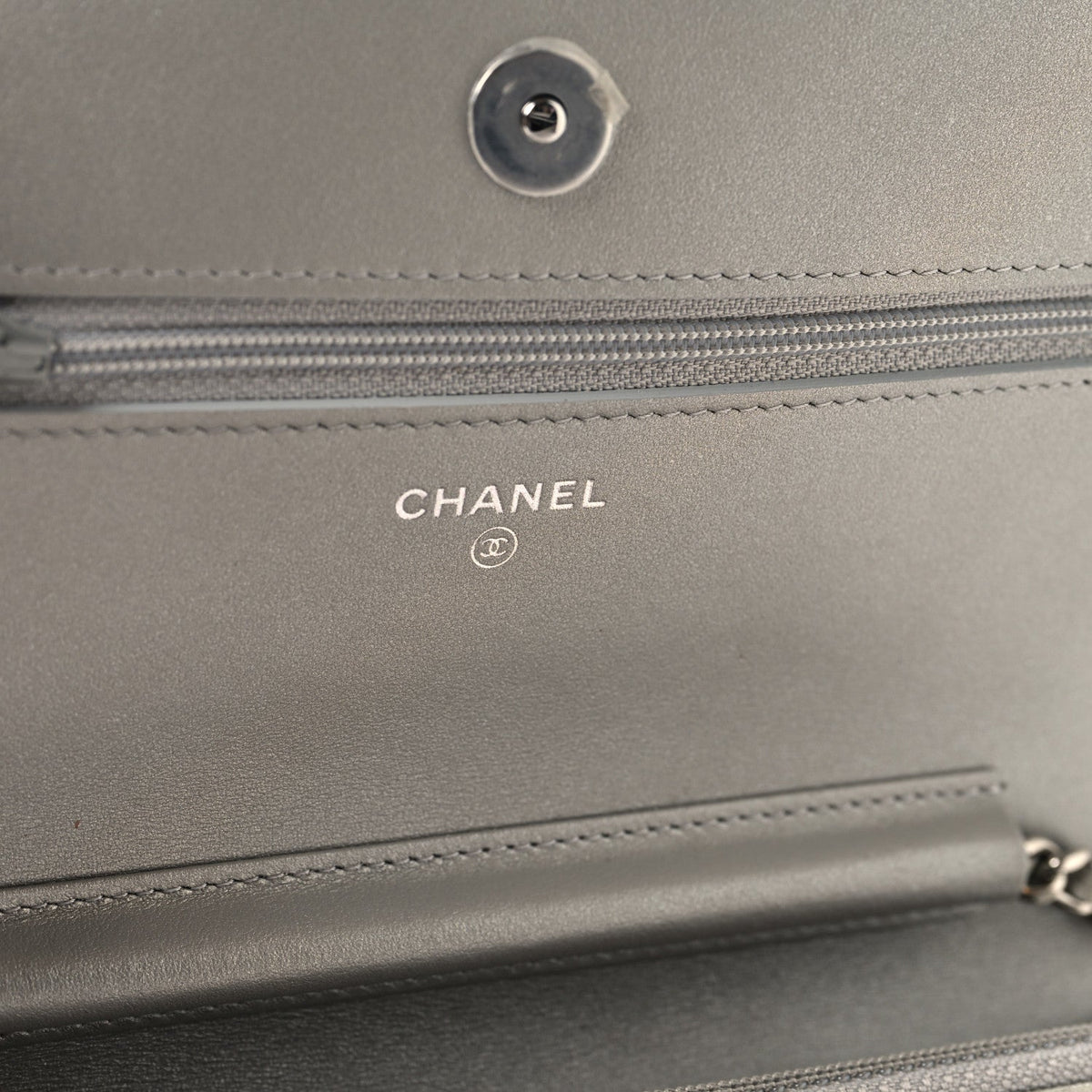 Metallic Crumpled Calfskin Quilted Flap Charm Wallet On Chain WOC Silver wholesalehk.shop
