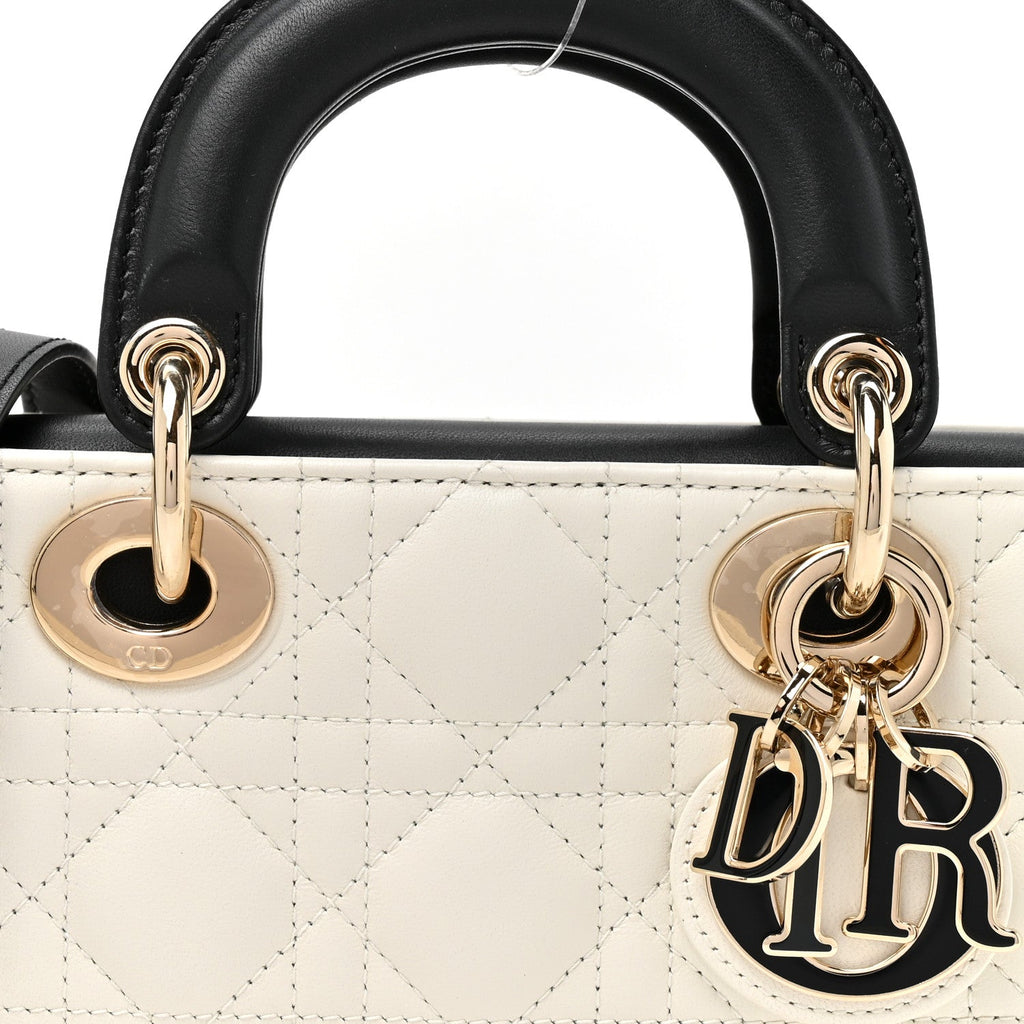 Lambskin Cannage Small Lady D-Joy Latte Black wholesalehk.shop