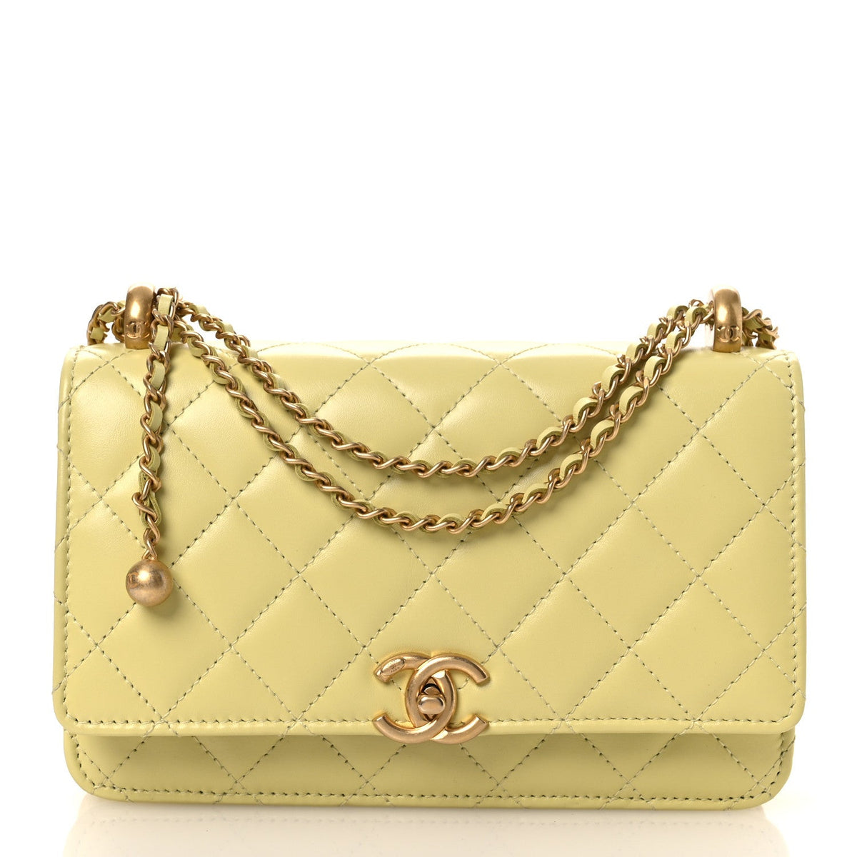 Calfskin Quilted Perfect Fit Wallet On Chain WOC Yellow wholesalehk.shop