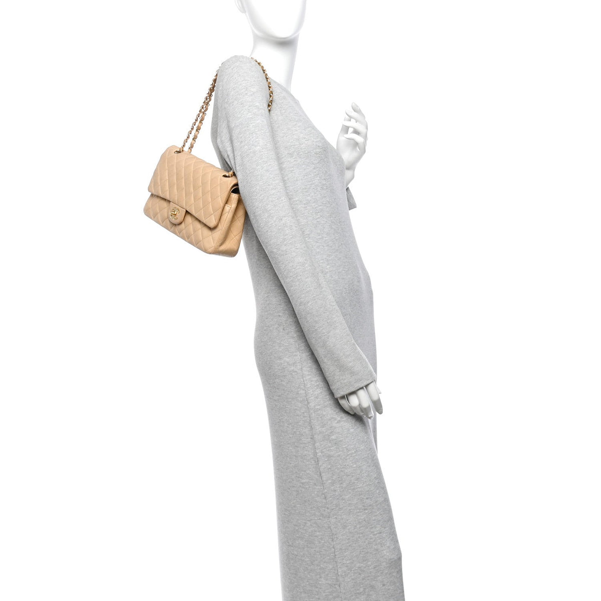 Lambskin Quilted Medium Double Flap Beige wholesalehk.shop
