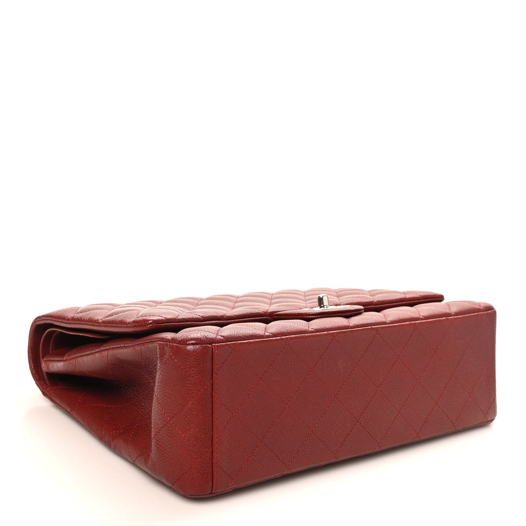 Caviar Quilted Maxi Double Flap Dark Red wholesalehk.shop
