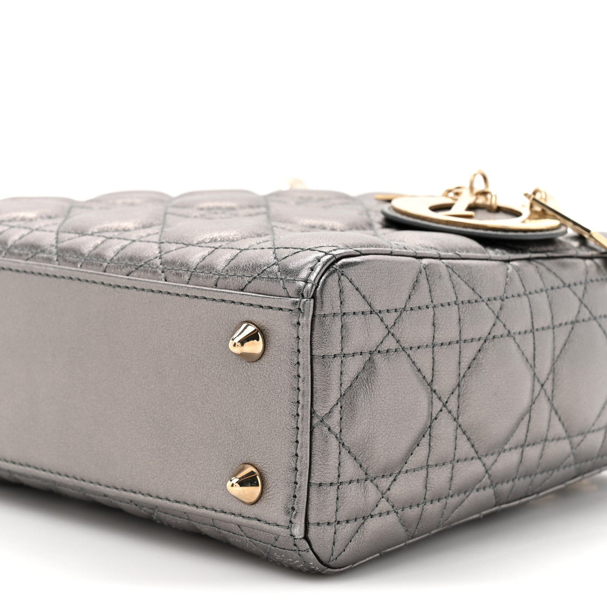 Metallic Lambskin Cannage Small My ABCDior Lady Dior Dark Silver wholesalehk.shop
