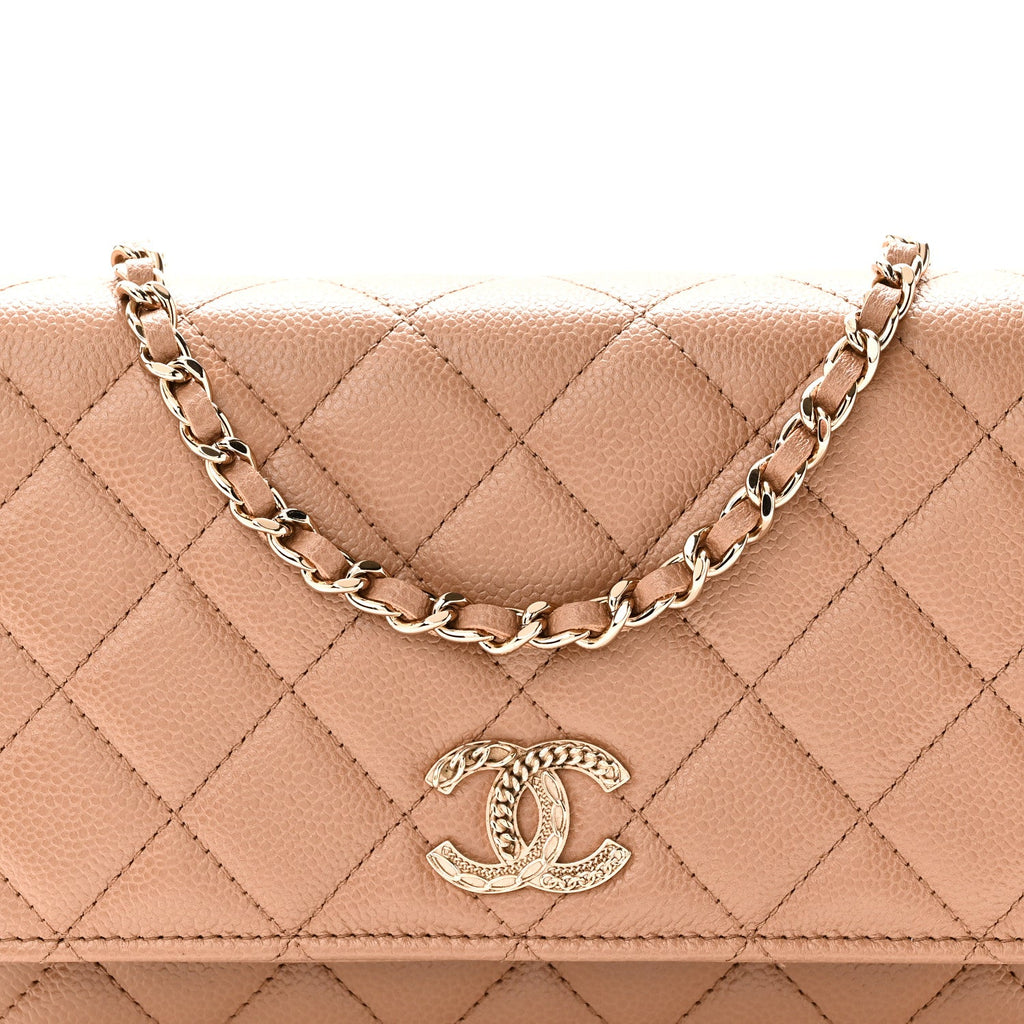 Caviar Quilted Multi Chain Wallet On Chain WOC Beige wholesalehk.shop