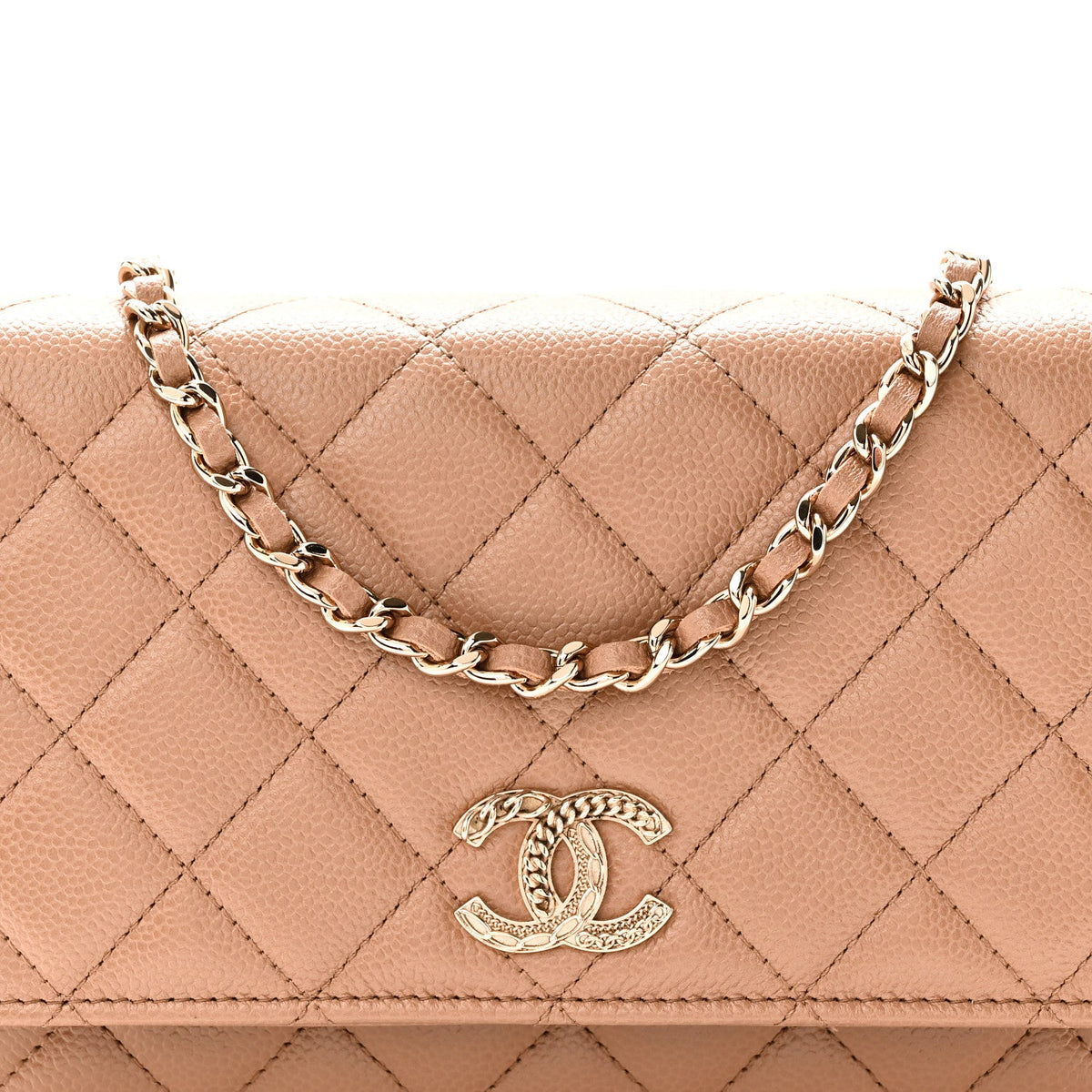 Caviar Quilted Multi Chain Wallet On Chain WOC Beige wholesalehk.shop