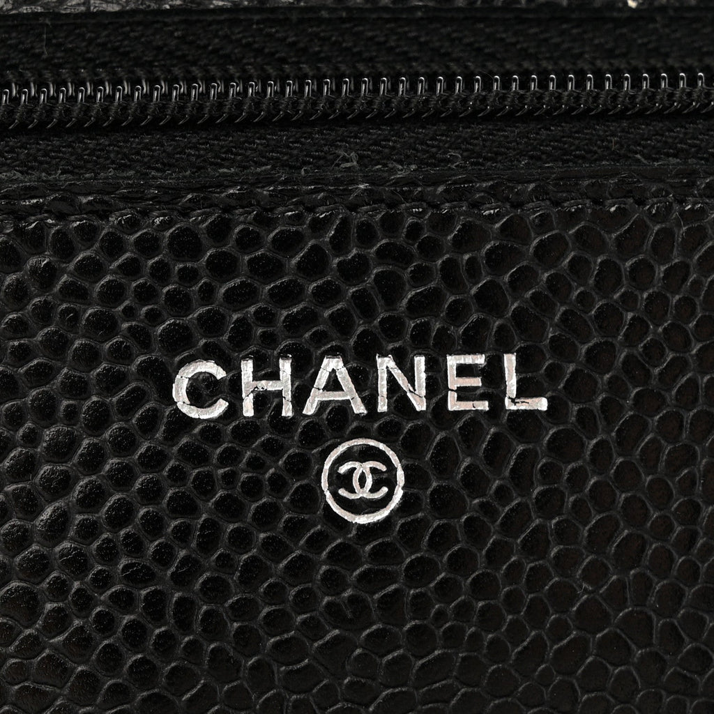 Caviar Quilted Wallet on Chain WOC Black wholesalehk.shop