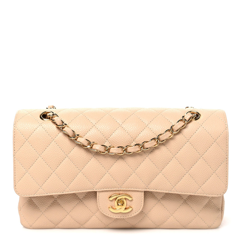 Caviar Quilted Medium Double Flap Beige Beige Clair wholesalehk.shop