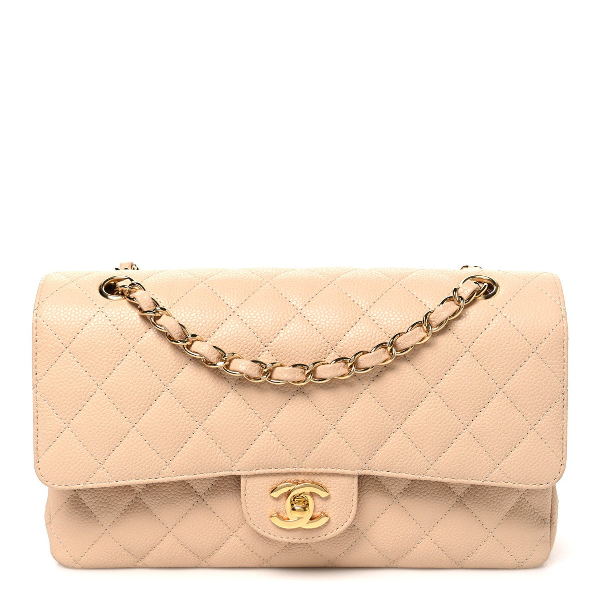 Caviar Quilted Medium Double Flap Beige Beige Clair wholesalehk.shop