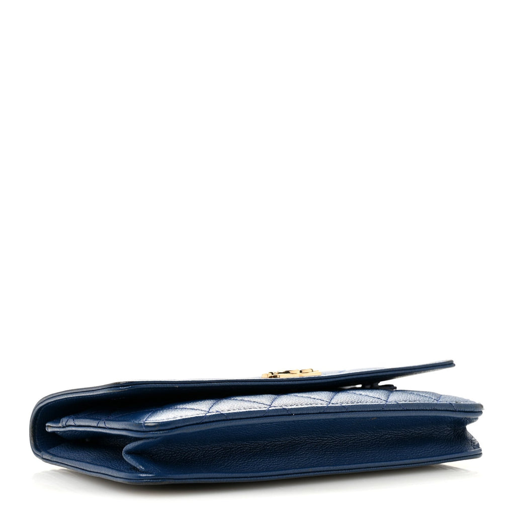 Caviar Quilted Boy Wallet On Chain WOC Dark Blue wholesalehk.shop