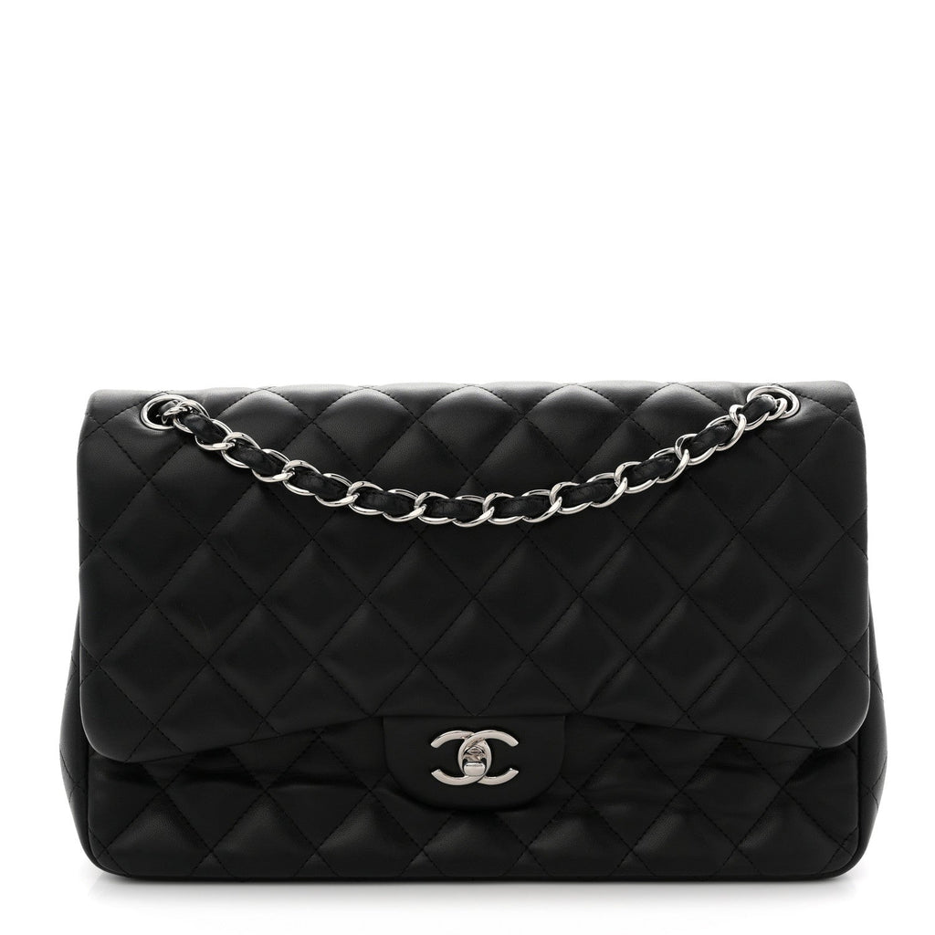 Lambskin Quilted Jumbo Double Flap Black wholesalehk.shop