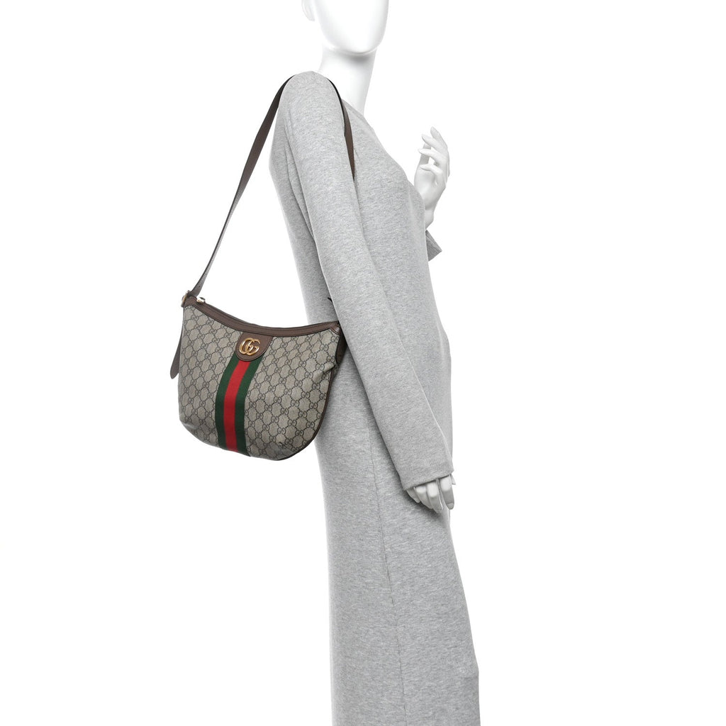 GG Supreme Monogram Web Small Ophidia Half Moon Hobo Brown wholesalehk.shop