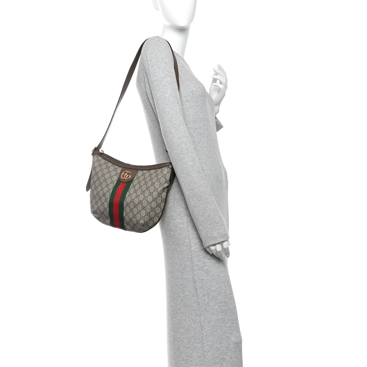 GG Supreme Monogram Web Small Ophidia Half Moon Hobo Brown wholesalehk.shop