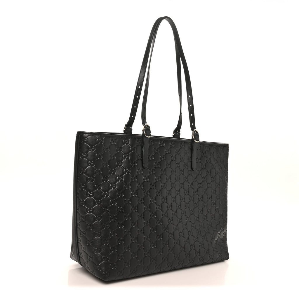 GG Calfskin Embossed Emblem Large Tote Bag Black wholesalehk.shop