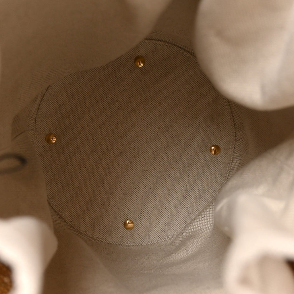 Straw Calfskin Small Logo Bucket Bag Natural Tan wholesalehk.shop