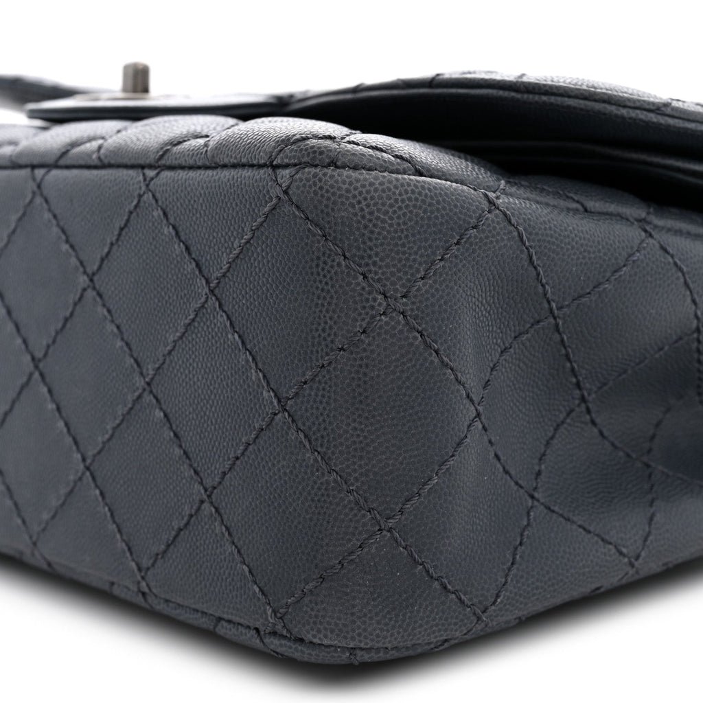 Washed Caviar Quilted Jumbo Double Flap Dark Grey wholesalehk.shop