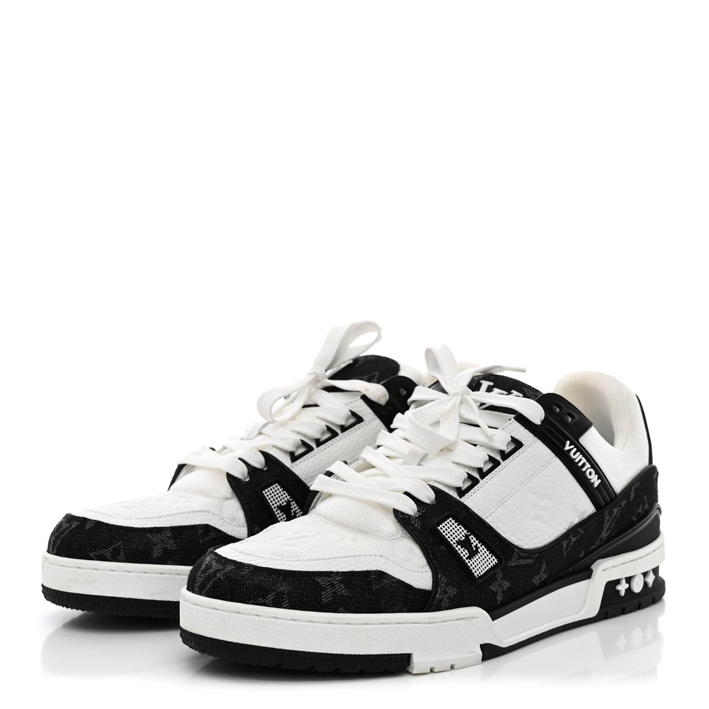 Calfskin Embossed Monogram Denim Mens LV Trainer Sneakers 10 Black £¨ Direct shipment via from wholesalehk.shop