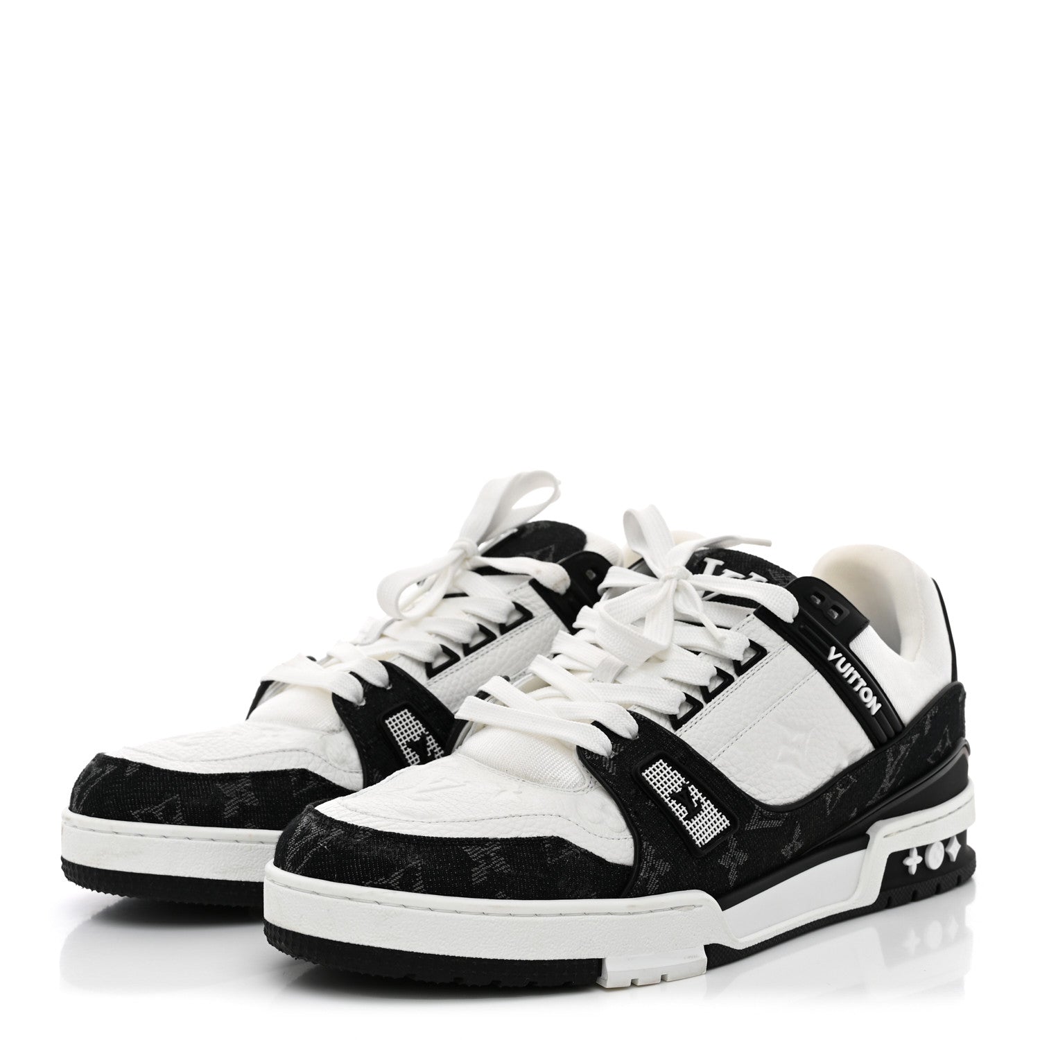Calfskin Embossed Monogram Denim Mens LV Trainer Sneakers 10 Black £¨ Direct shipment via from wholesalehk.shop