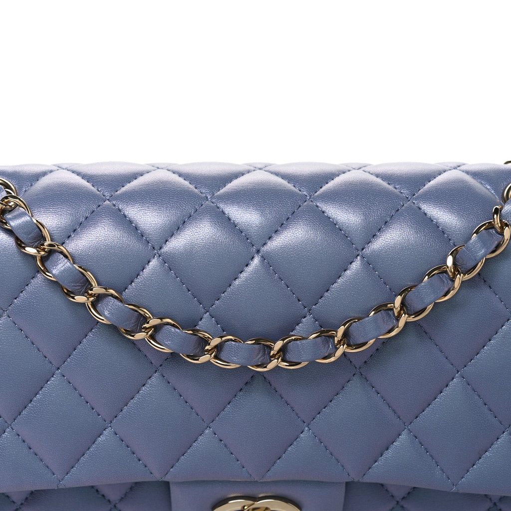 Iridescent Lambskin Quilted Medium Double Flap Light Purple wholesalehk.shop