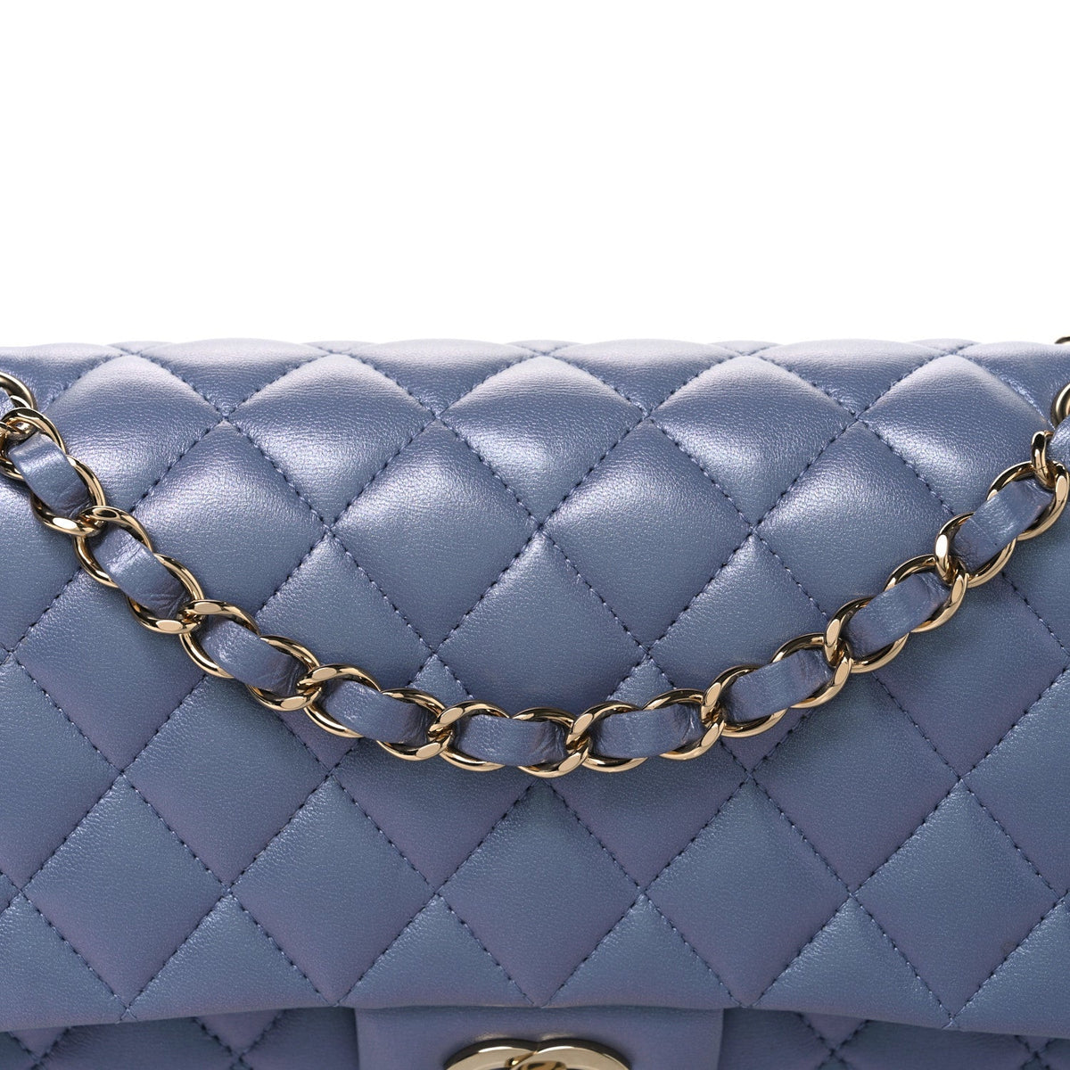 Iridescent Lambskin Quilted Medium Double Flap Light Purple wholesalehk.shop
