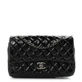 Crumpled Patent Quilted Medium Double Flap Black wholesalehk.shop