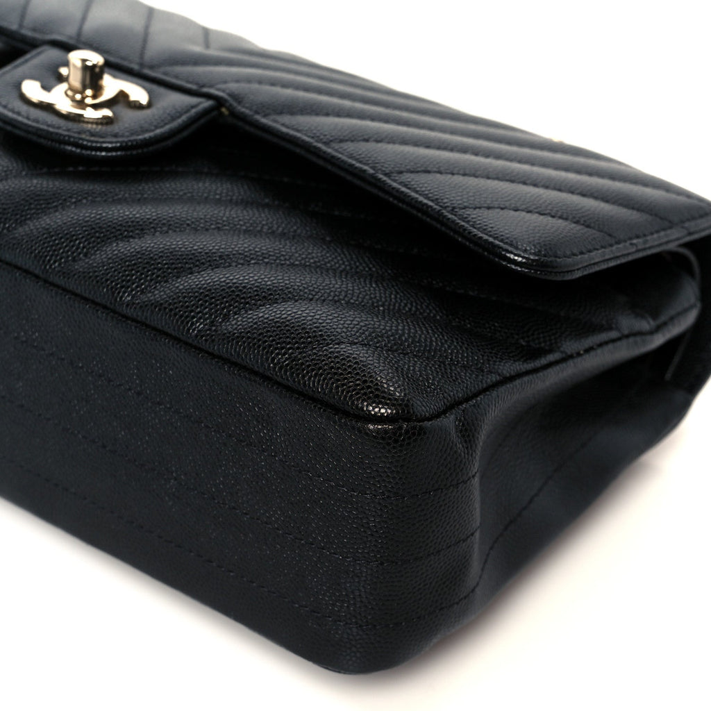 Caviar Chevron Quilted Medium Double Flap Black wholesalehk.shop