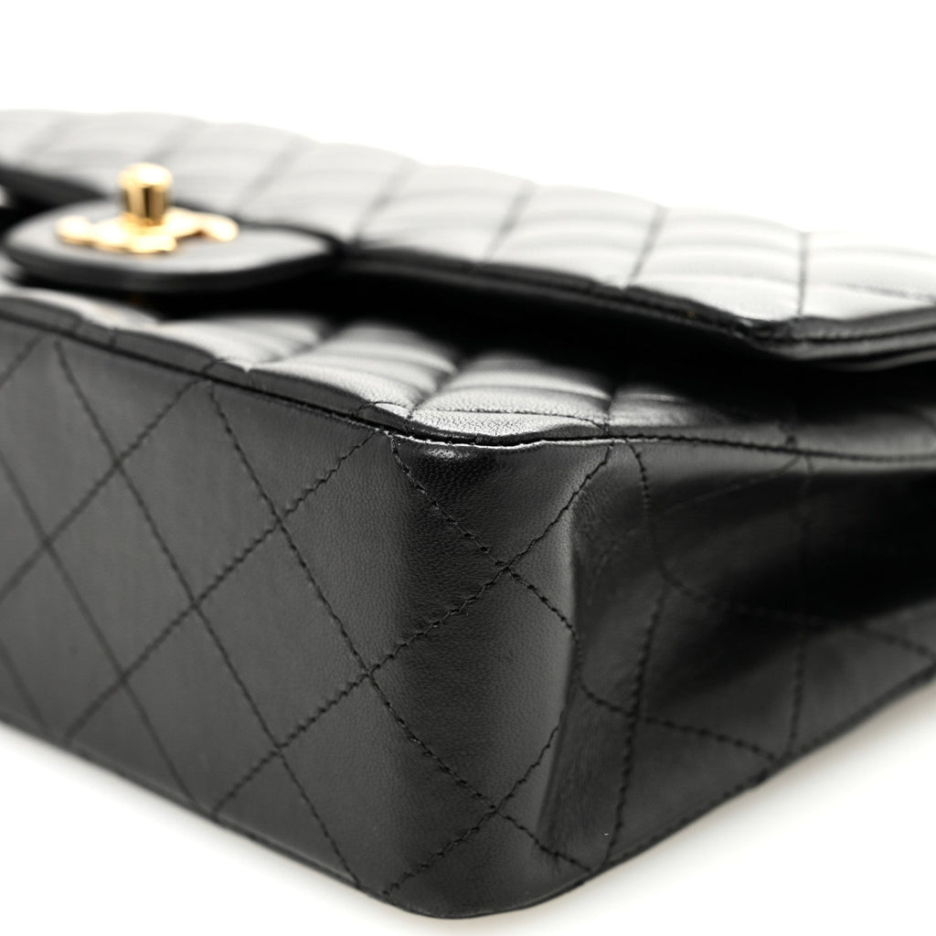 Lambskin Quilted Medium Double Flap Black wholesalehk.shop