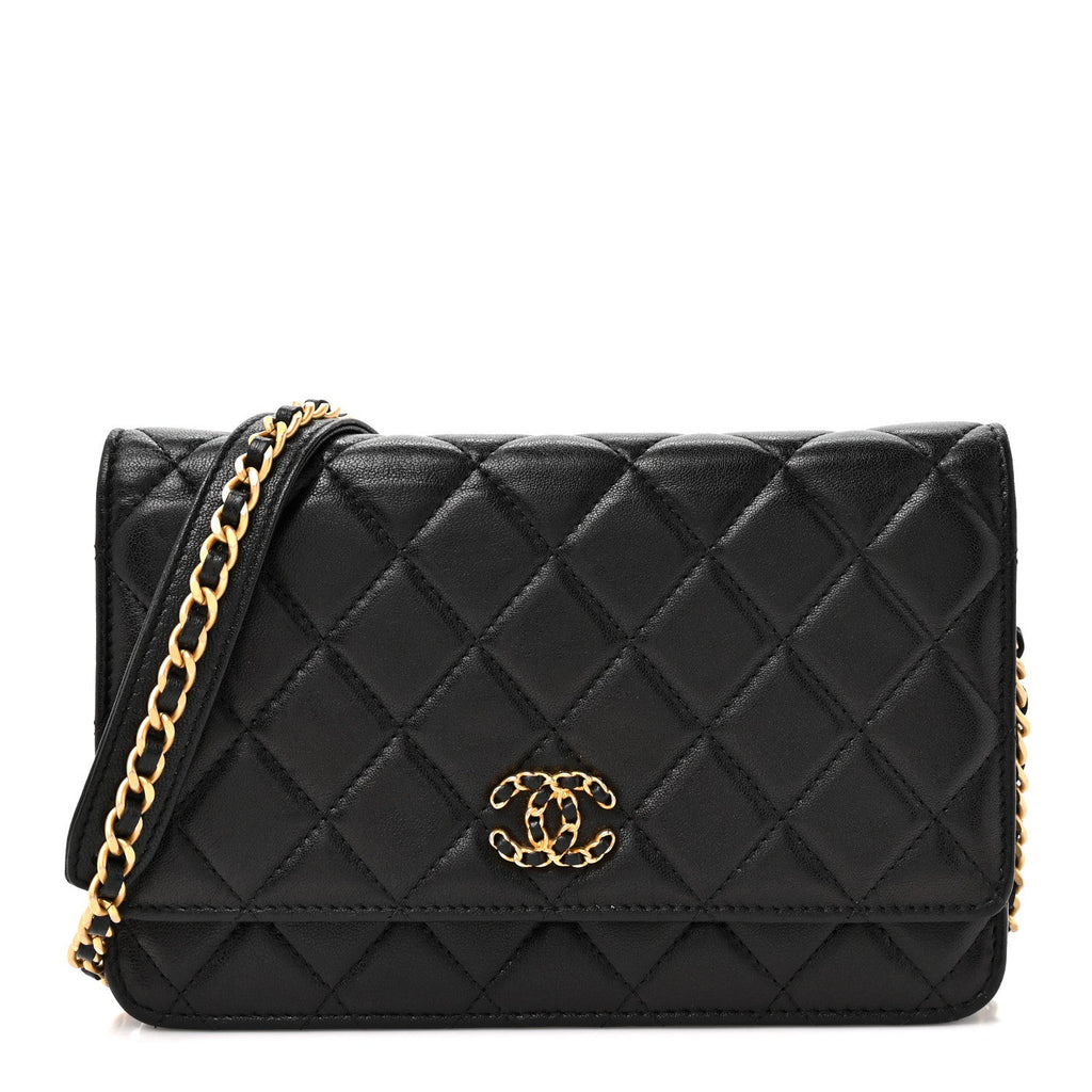 Lambskin Quilted Infinity Wallet On Chain WOC Black wholesalehk.shop